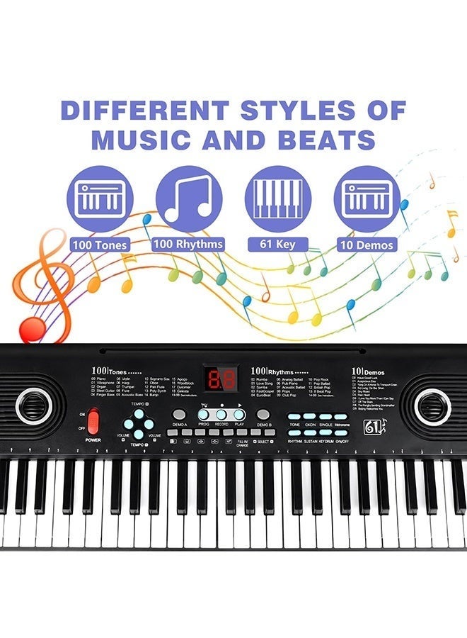 WALALLA 61 key keyboard Piano,Portable Electronic Digital Piano,Built In Dual Speakers,External Microphone,Power Plug,Rich Teaching Content,Multi-Functional Electronic Piano Suitable For Beginners,  Instruction manual, keyboard stickers, power supply, music stand, microphone - Image 4