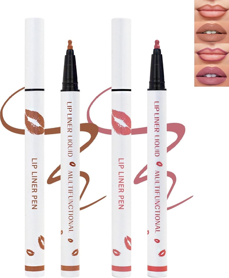Matte Lip Liner2Pcs 2 in 1 Brown Beige Liquid Lipliners Pencil Lip Stick Long Lasting Waterproof NonStick Cup Lip Tint Stain Stay On Lipstick 24 Hours Lip Glosses Makeup Gift for Women57