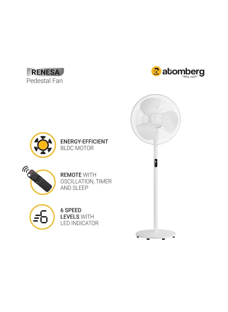 atomberg Renesa 400mm Pedestal Fan for Home | Silent BLDC Stand Fan | LED Display | 6 Speeds | Remote with Oscillation, Timer, Sleep | 1+1 Year Warranty by Atomberg (Snow White)  - Image 2