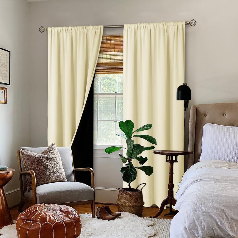 BGment ستائر تعتيم كريمة بئسة لغرفة المعيشة 95 بوصة طولها 2 لوحات ضئيل إضافي حراري معزول 100 ٪ غرفة الستائر الستائر الخفيفة ممنوع صوت غرفة نوم مقاومة للصوت ستائر 52 واسعة - Image 2