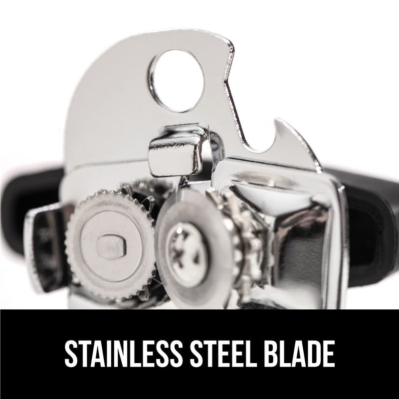 GORILLA GRIP Heavy Duty Stainless Steel Smooth Edge Manual Can Opener, Soft Comfortable Handle, Large Handheld Turn Knob, Built-In Bottle Openers, US Designed, Holiday Prep Kitchen Essential, Black - Image 3