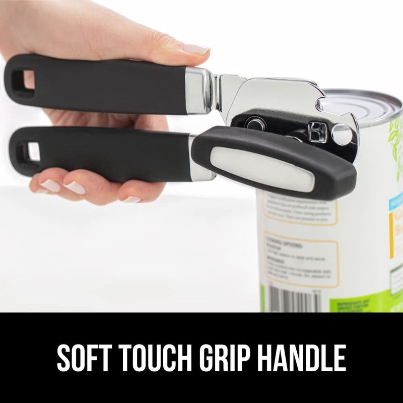 GORILLA GRIP Heavy Duty Stainless Steel Smooth Edge Manual Can Opener, Soft Comfortable Handle, Large Handheld Turn Knob, Built-In Bottle Openers, US Designed, Holiday Prep Kitchen Essential, Black - Image 5