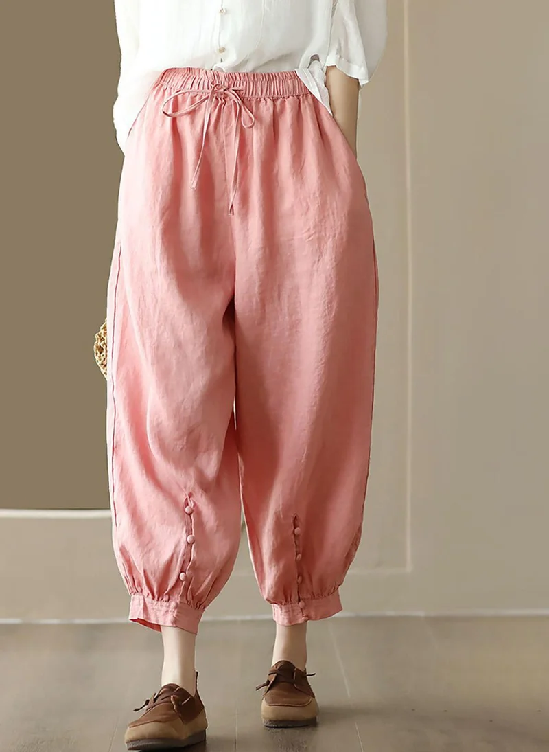 YUNIQEE Pink Solid Cotton Trouser