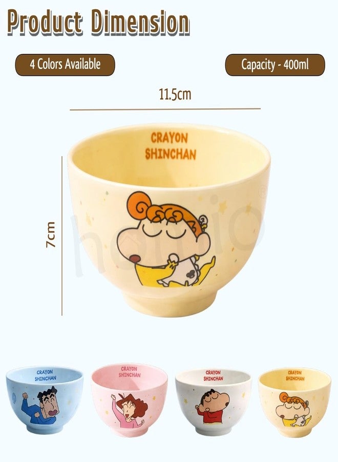 HOMIO Cute Cartoon Print Ceramic Bowl Set of 4 for Kids & Family | Microwave & Dishwasher Safe Ideal for Home, Gifting & Parties | Perfect for Serving Soup, Salad, Snacks, Noodles, Dal, Cereal (400ml) - Image 3