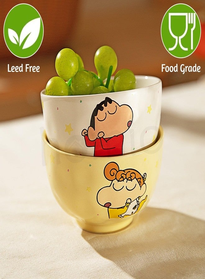 HOMIO Cute Cartoon Print Ceramic Bowl Set of 4 for Kids & Family | Microwave & Dishwasher Safe Ideal for Home, Gifting & Parties | Perfect for Serving Soup, Salad, Snacks, Noodles, Dal, Cereal (400ml) - Image 4
