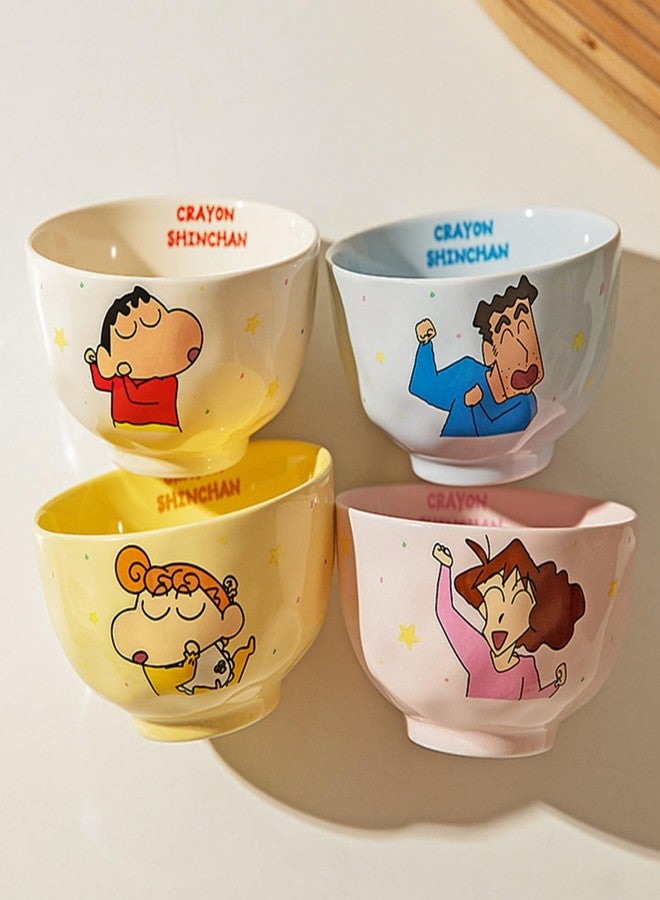 HOMIO Cute Cartoon Print Ceramic Bowl Set of 4 for Kids & Family | Microwave & Dishwasher Safe Ideal for Home, Gifting & Parties | Perfect for Serving Soup, Salad, Snacks, Noodles, Dal, Cereal (400ml) - Image 1