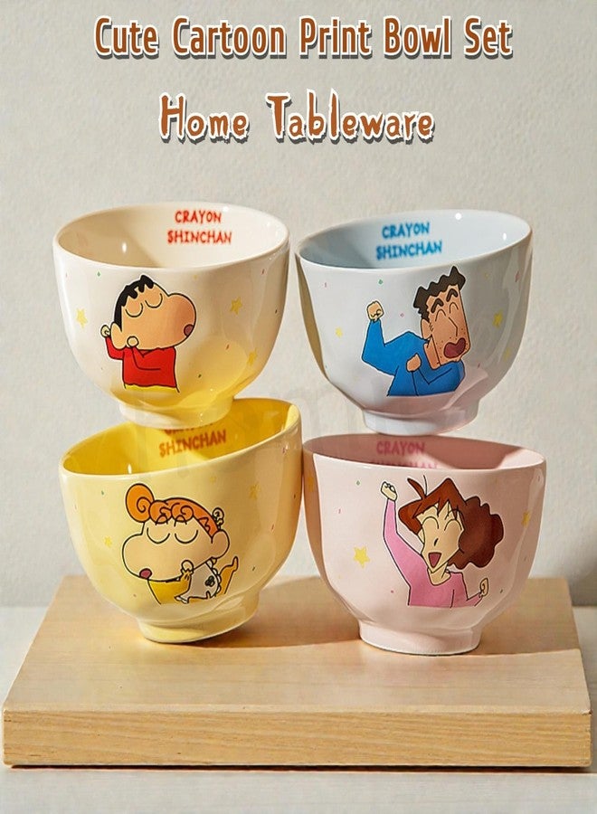 HOMIO Cute Cartoon Print Ceramic Bowl Set of 4 for Kids & Family | Microwave & Dishwasher Safe Ideal for Home, Gifting & Parties | Perfect for Serving Soup, Salad, Snacks, Noodles, Dal, Cereal (400ml) - Image 2