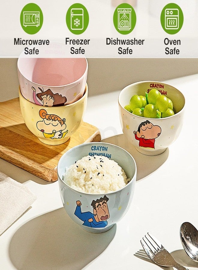 HOMIO Cute Cartoon Print Ceramic Bowl Set of 4 for Kids & Family | Microwave & Dishwasher Safe Ideal for Home, Gifting & Parties | Perfect for Serving Soup, Salad, Snacks, Noodles, Dal, Cereal (400ml) - Image 5