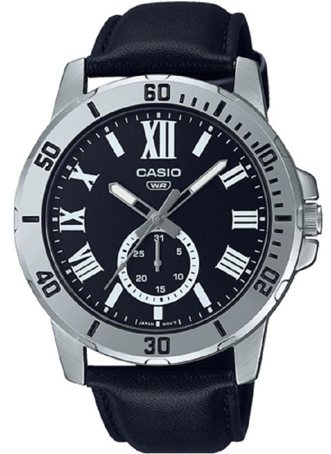 Casio Men Watch Analog Black Dial Leather Band MTP-VD200L-1BUDF