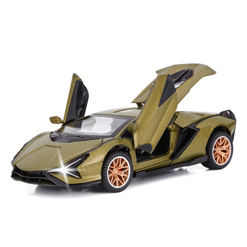 SASBSC Toy Cars for Kids Ages 312 132 Diecast Metal Model Car with Light and Sound Pull Back Car Toys for Boys Age 3 Year Old Army Green - Image 2