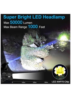 ZLH HITY LED Headlamp Flashlight, Super Bright 50000 Lumens Rechargeable Headlamp with 3 Modes & IP65 Waterproof Zoomable Head Lamp, 90° Adjustable for Outdoor Camping Fishing  - Image 2