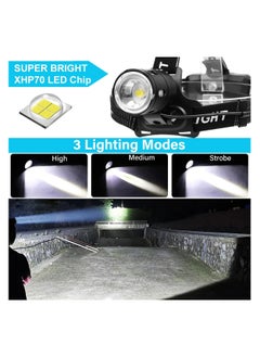 ZLH HITY LED Headlamp Flashlight, Super Bright 50000 Lumens Rechargeable Headlamp with 3 Modes & IP65 Waterproof Zoomable Head Lamp, 90° Adjustable for Outdoor Camping Fishing  - Image 3