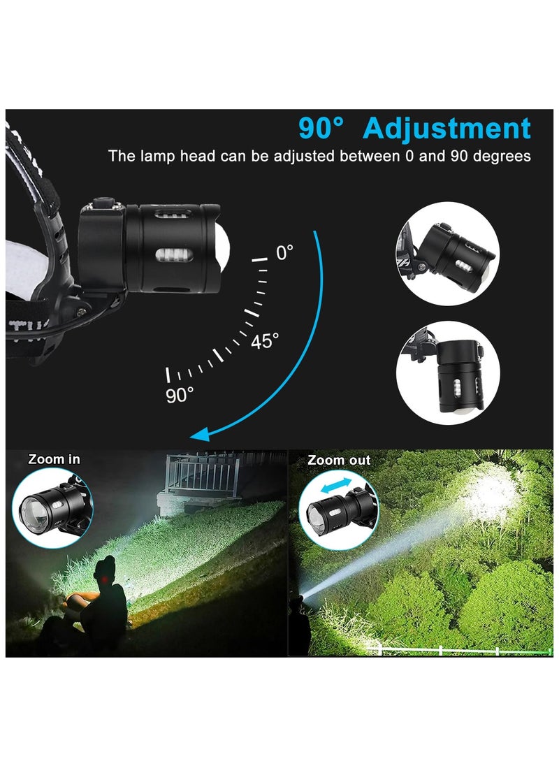 ZLH HITY LED Headlamp Flashlight, Super Bright 50000 Lumens Rechargeable Headlamp with 3 Modes & IP65 Waterproof Zoomable Head Lamp, 90° Adjustable for Outdoor Camping Fishing  - Image 4
