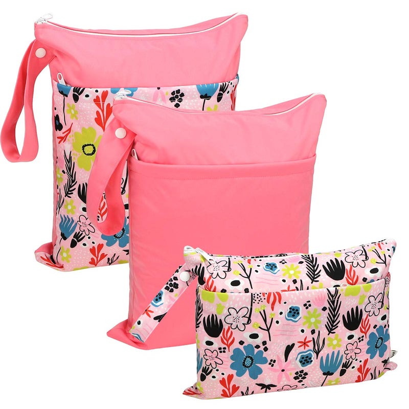 Hi Sprout Grab and Go Wet Dry Cloth Diaper Bags -Waterproof Washable Reusable Diaper Organizer (simple bag, Dreaming Flower) - Image 2