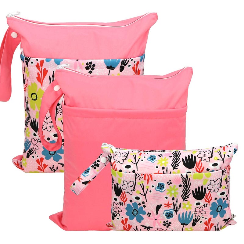 Hi Sprout Grab and Go Wet Dry Cloth Diaper Bags -Waterproof Washable Reusable Diaper Organizer (simple bag, Dreaming Flower) - Image 1