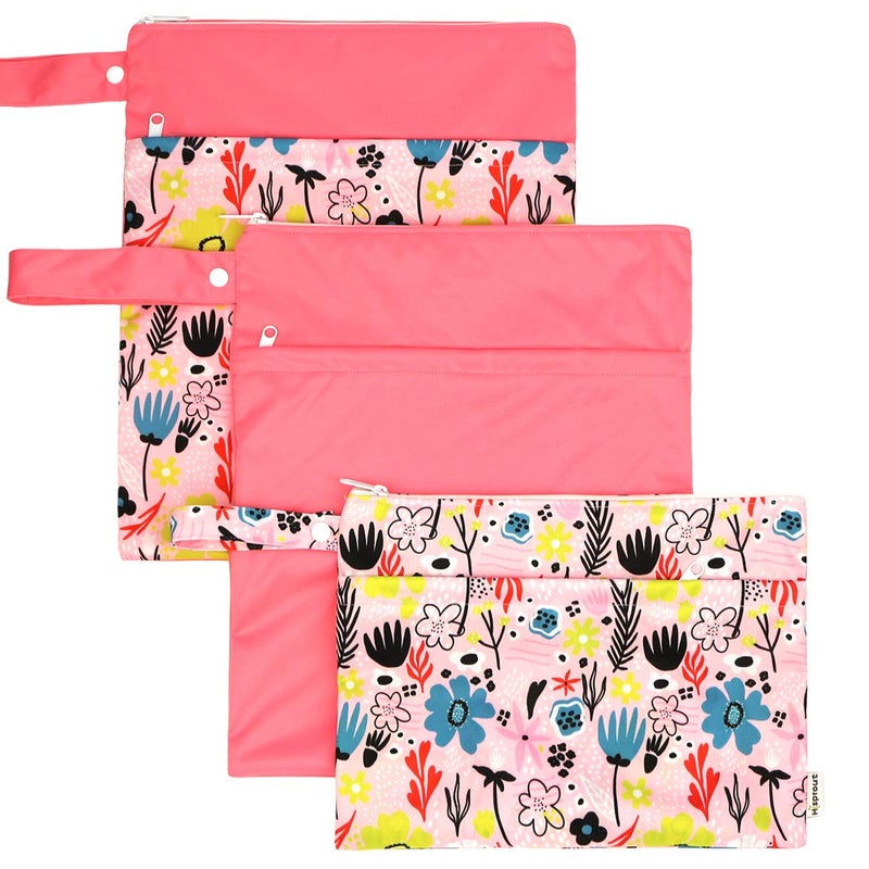 Hi Sprout Grab and Go Wet Dry Cloth Diaper Bags -Waterproof Washable Reusable Diaper Organizer (simple bag, Dreaming Flower) - Image 4