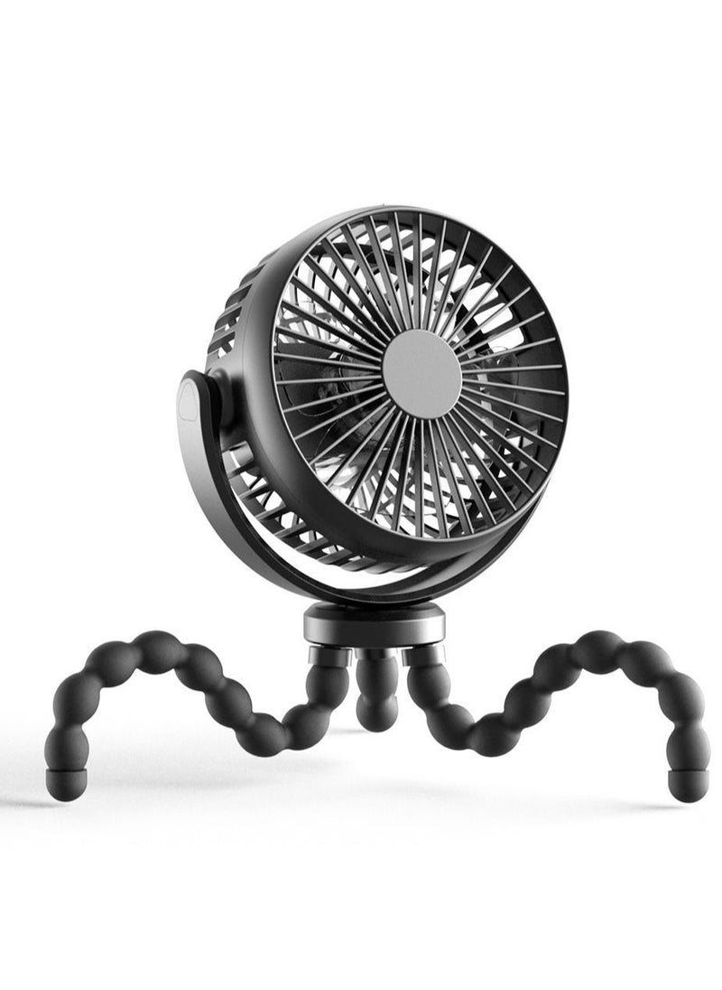 NIBEMINENT - Baby Stroller Fan 5200mAh Oscillating Mini Portable With Lights 3 Speeds Battery Operated 360° Rotate Flexible Tripod Small Clip On Handheld Desk For Car Seat Crib Travel Black - Image 1