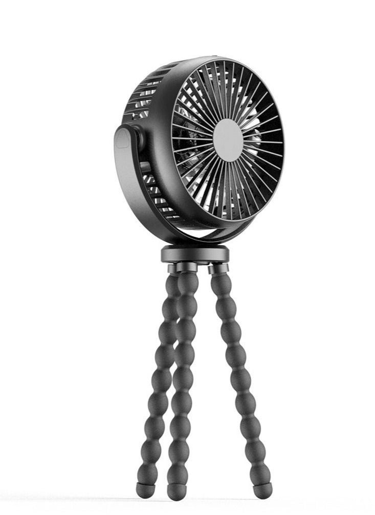 NIBEMINENT - Baby Stroller Fan 5200mAh Oscillating Mini Portable With Lights 3 Speeds Battery Operated 360° Rotate Flexible Tripod Small Clip On Handheld Desk For Car Seat Crib Travel Black - Image 1