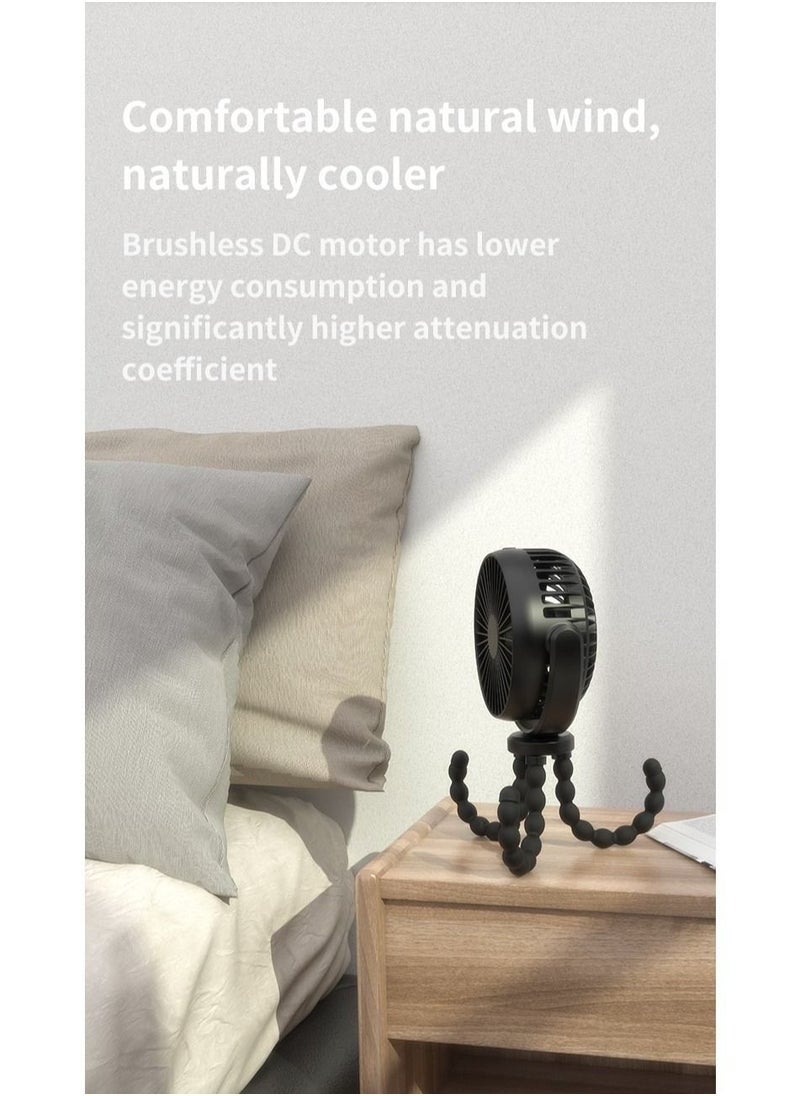 NIBEMINENT - Baby Stroller Fan 5200mAh Oscillating Mini Portable With Lights 3 Speeds Battery Operated 360° Rotate Flexible Tripod Small Clip On Handheld Desk For Car Seat Crib Travel Black - Image 1