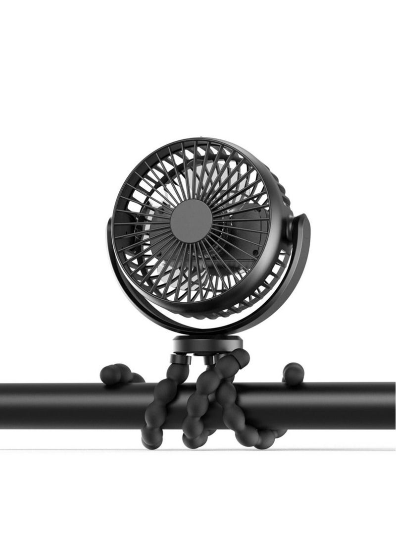 NIBEMINENT - Baby Stroller Fan 5200mAh Oscillating Mini Portable With Lights 3 Speeds Battery Operated 360° Rotate Flexible Tripod Small Clip On Handheld Desk For Car Seat Crib Travel Black - Image 1