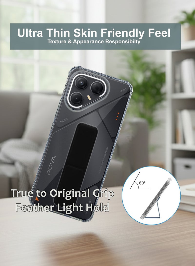 Tecno Pova 7 Hand Grip Case Cover - Magnetic Hand Grip Holder & Kickstand Case For Tecno Pova 7 - Strong Grip for Magnetic Car Holder, Stylish Silicone Case Clear & Functional, Ultimate Convenience & Hands-Free Viewing - Clear/Black - Image 2