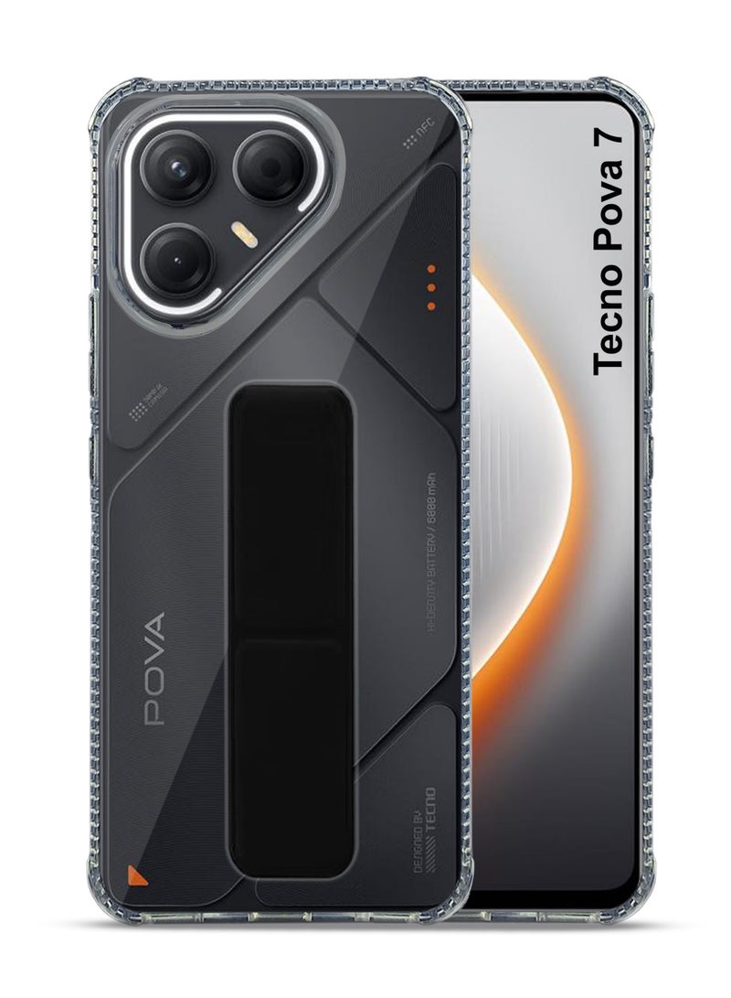 Tecno Pova 7 Hand Grip Case Cover - Magnetic Hand Grip Holder & Kickstand Case For Tecno Pova 7 - Strong Grip for Magnetic Car Holder, Stylish Silicone Case Clear & Functional, Ultimate Convenience & Hands-Free Viewing - Clear/Black - Image 1
