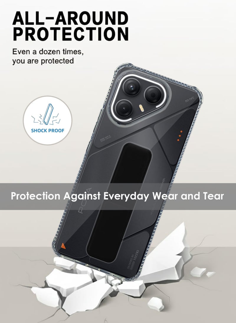 Tecno Pova 7 Hand Grip Case Cover - Magnetic Hand Grip Holder & Kickstand Case For Tecno Pova 7 - Strong Grip for Magnetic Car Holder, Stylish Silicone Case Clear & Functional, Ultimate Convenience & Hands-Free Viewing - Clear/Black - Image 3