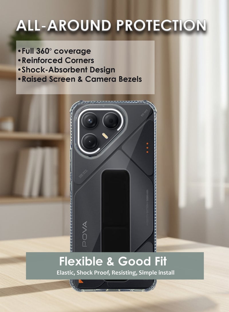 Tecno Pova 7 Hand Grip Case Cover - Magnetic Hand Grip Holder & Kickstand Case For Tecno Pova 7 - Strong Grip for Magnetic Car Holder, Stylish Silicone Case Clear & Functional, Ultimate Convenience & Hands-Free Viewing - Clear/Black - Image 4