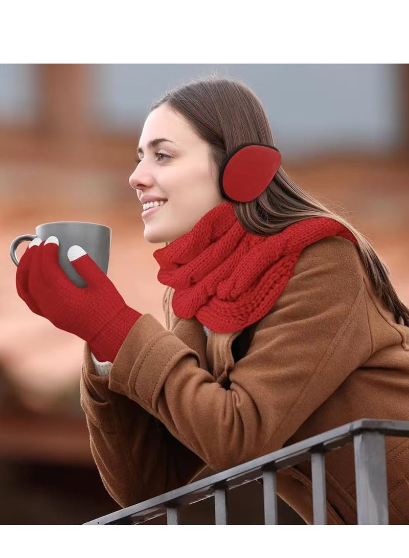 Generic Winter Warm Gloves Sets  Scarf Hat and Gloves Set Touch Screen Gloves Winter Ear Warmer Set - Image 5