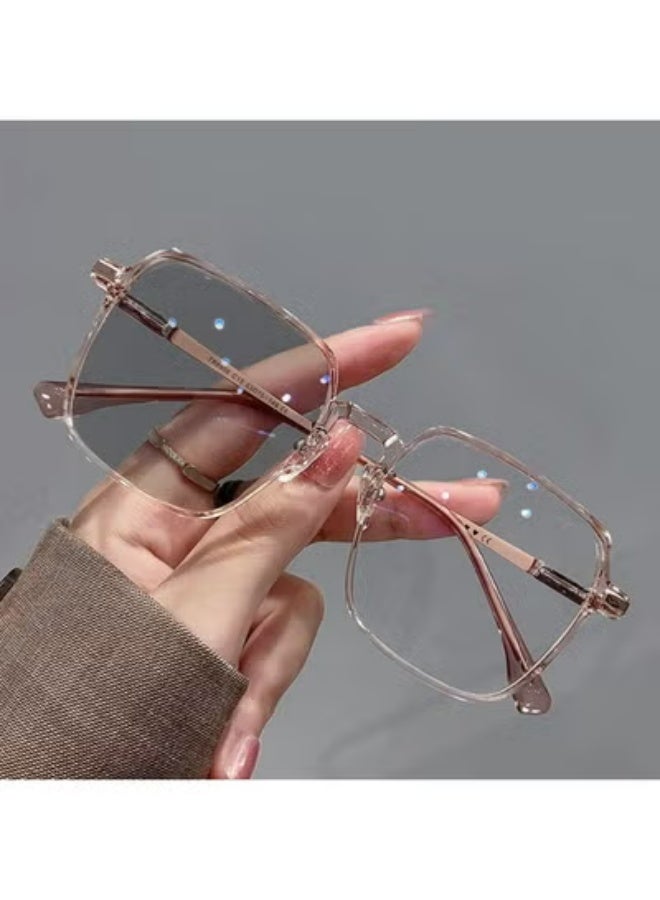 Photochromic HD Clear PC Lens Glasses - Cold Tea Square Frame (Turns Gray in Sunlight), All-in-One Stylish Eyewear for Indoor/Outdoor - Image 1