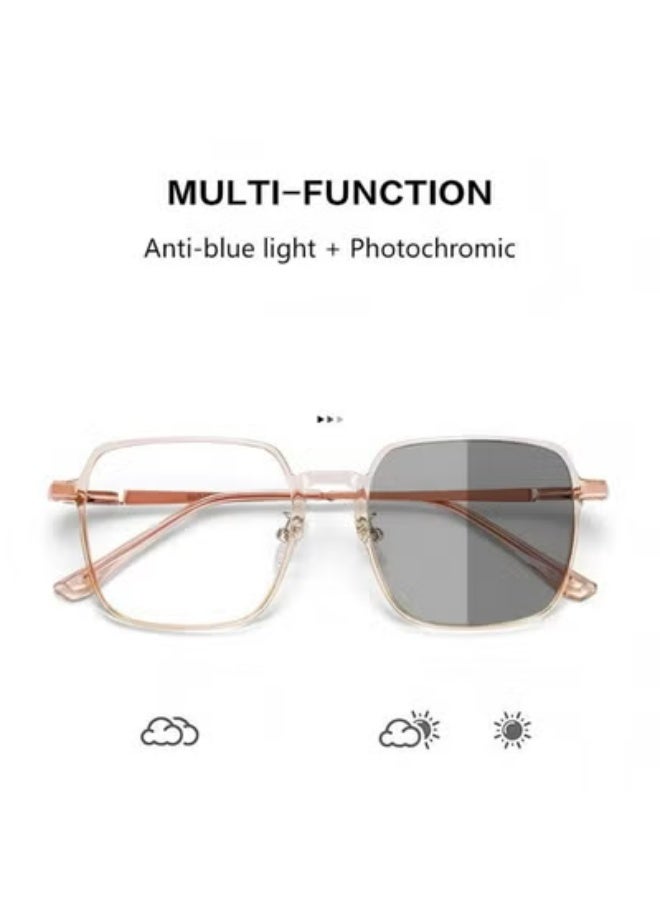 Photochromic HD Clear PC Lens Glasses - Cold Tea Square Frame (Turns Gray in Sunlight), All-in-One Stylish Eyewear for Indoor/Outdoor - Image 2