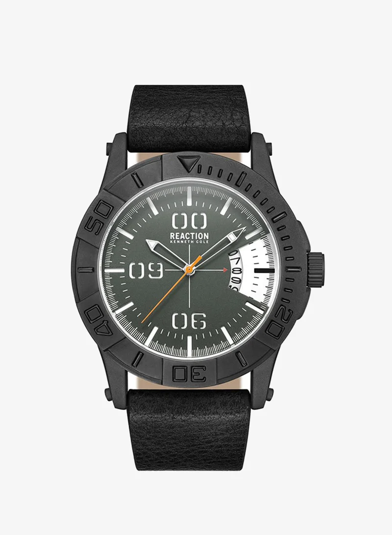 Kenneth Cole Reaction Analog Gents Watch With Black Synthetic Leather Strap 46mm - KRWGB9007202