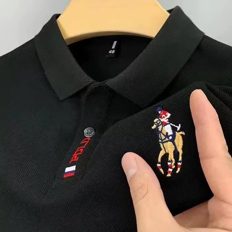 2024 Summer Mens Casual Polo Shirt Black - Image 1