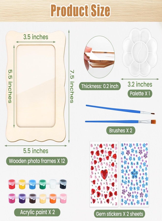 Fovths 12 Pcs Wooden Picture Frames, 7.5" x 5.5" Unfinished Wood Photo Frames with Stand, DIY Wooden Craft Frame with Stickers Painting Tools for Craft Paint and Decorate, Tabletop Display - Image 2