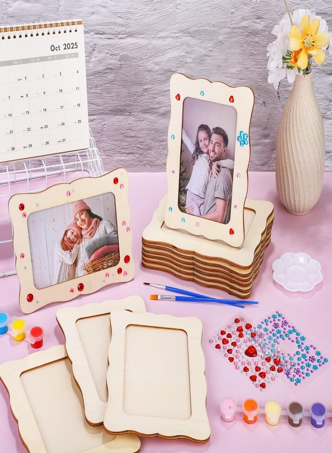 Fovths 12 Pcs Wooden Picture Frames, 7.5" x 5.5" Unfinished Wood Photo Frames with Stand, DIY Wooden Craft Frame with Stickers Painting Tools for Craft Paint and Decorate, Tabletop Display - Image 4