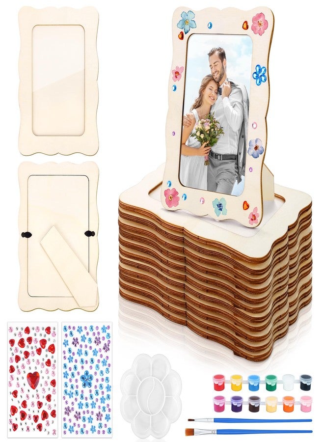 Fovths 12 Pcs Wooden Picture Frames, 7.5" x 5.5" Unfinished Wood Photo Frames with Stand, DIY Wooden Craft Frame with Stickers Painting Tools for Craft Paint and Decorate, Tabletop Display - Image 1