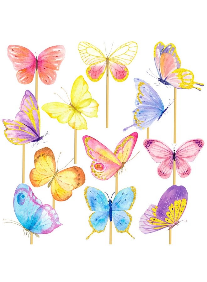 اوموني فراشة الطرف الجدول المركزية العصي الديكور 24 قطعة الملونة فراشة الجدول القبعات العالية للفراشة استحمام الطفل القطع المركزية الديكور الربيع موضوع حفلة عيد ميلاد لوازم - Image 2