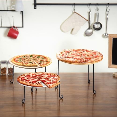 MyGift Set of 3 Pizza Stands for Table, 8, 9 10-Inch Metal Wire Pizza Pan Rack Holder, Round Black Pizza Tray Risers, Tabletop Serving Stands for Food and Platters - Image 2