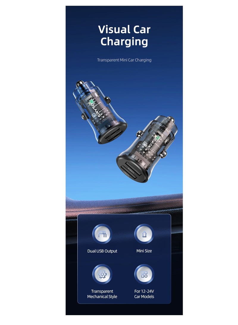 Usams Transparent Dual USB A+A Mini Car Charger  - Image 3