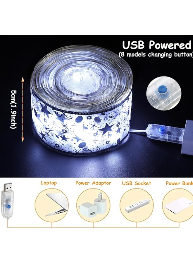 erorex Tree Decorations String Lights 32Ft 100 Led Lights Copper Wire Ribbon Bows Lights For Party Weddings Holiday Tree Decorations Width 5Cm Silvery Cold Light - Image 3