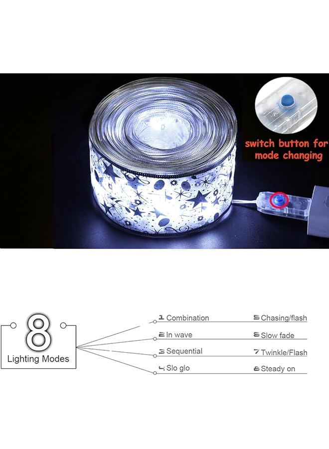 erorex Tree Decorations String Lights 32Ft 100 Led Lights Copper Wire Ribbon Bows Lights For Party Weddings Holiday Tree Decorations Width 5Cm Silvery Cold Light - Image 4