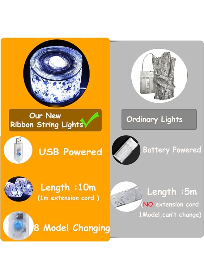 erorex Tree Decorations String Lights 32Ft 100 Led Lights Copper Wire Ribbon Bows Lights For Party Weddings Holiday Tree Decorations Width 5Cm Silvery Cold Light - Image 5