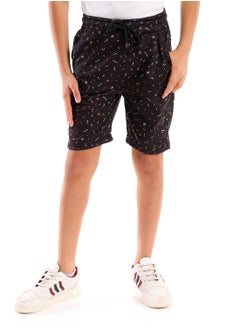 Andora Patterned Elastic Waist Cotton Short - Black  - Image 1