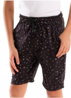 Andora Patterned Elastic Waist Cotton Short - Black  - Image 4