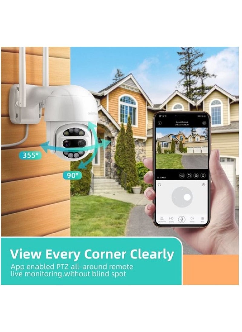 Security Camera 1080P PTZ Dual Lens Outdoor WiFi Security Camera with Two Way Talk 360° for Home Security Motion Tracking IP66 Weatherproof FullColor Night Vision