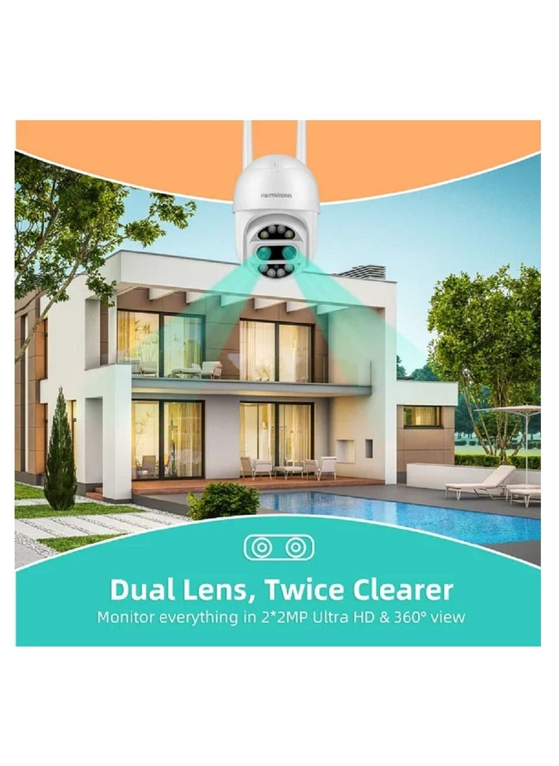 Security Camera 1080P PTZ Dual Lens Outdoor WiFi Security Camera with Two Way Talk 360° for Home Security Motion Tracking IP66 Weatherproof FullColor Night Vision