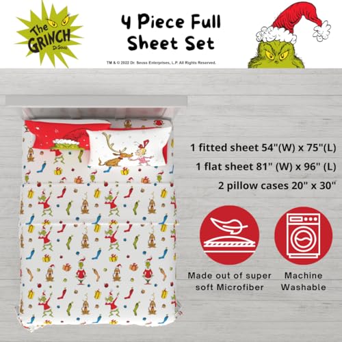 Franco Dr Seuss The Grinch Holiday Christmas Bedding Super Soft Microfiber 4 Piece Full Sheet Set Officially Licensed Product by Franco - Image 3