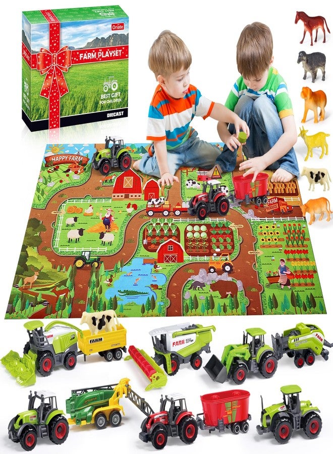 Oriate Farm Tractor Toys Vehicle with Animals & Activity Play Mat, 38Pcs Educational Realistic Kid's DIY Diecast Set, Kids Tractors Trailer Sprayer Cow Animal Toy Birthday Gift - Image 1