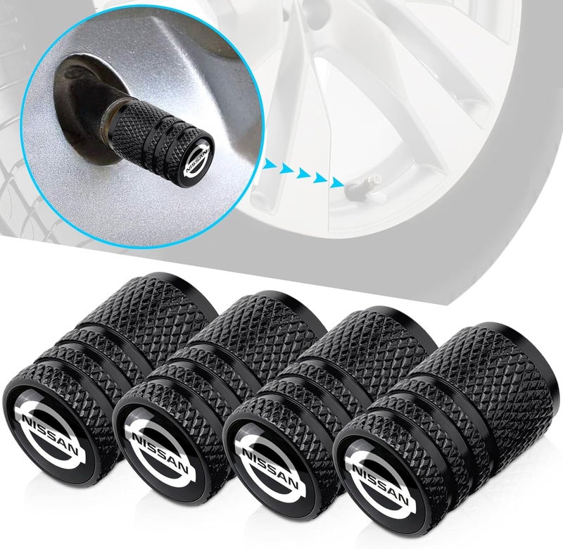 BFIVEANTE Tire Valve Stem Caps for Nissan Metal Car Wheel Air caps Auto Valve Stem Caps Accessories 4 Pcs Black - Image 2