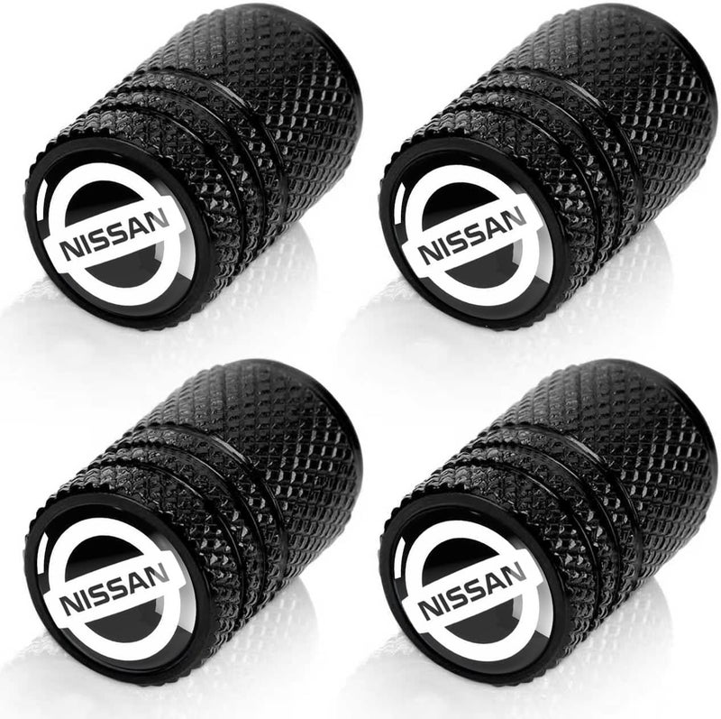 BFIVEANTE Tire Valve Stem Caps for Nissan Metal Car Wheel Air caps Auto Valve Stem Caps Accessories 4 Pcs Black - Image 1